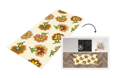 Keukenloper 120x50 cm - Keukenmat vinyl Design - Bloemen - Retro - Vintage - Keukenmatten loper - Keuken vloerkleed tapijt