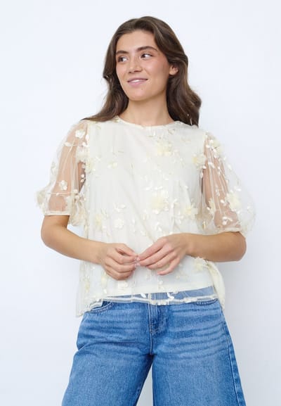 SISTERS POINT Gemba-ss - Dames t-shirt - Butter - Maat XS