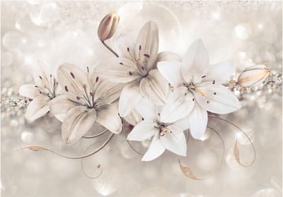 Fotobehangkoning - Behang - Vliesbehang - Fotobehang Lelies en Diamanten - Diamond Lilies - 300 x 210 cm
