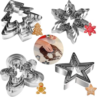 Koekjessnijder, 20 stuks uitsteekvormpjes voor Kerstmis, koekjessnijder, fondant koekjessnijders van roestvrij staal, fondant, uitsteekvormpjes, peperkoekmannetje, ster, dennenboom voor Kerstmis bakken