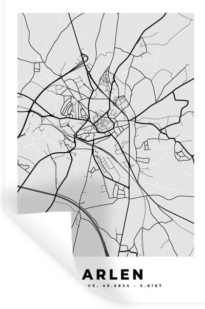 Muurstickers - Sticker Folie - Zwart Wit – België – Plattegrond – Stadskaart – Kaart – Aarlen - 20x30 cm - Plakfolie - Muurstickers Kinderkamer - Zelfklevend Behang - Zelfklevend behangpapier - Stickerfolie