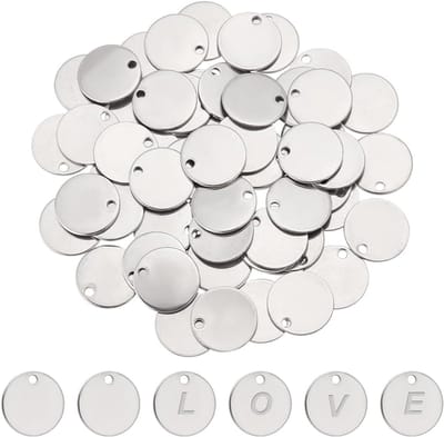 60 stuks 15 mm ronde platte stempelhangers van roestvrij staal voor het maken van sieraden, kleur van roestvrij staal, roestvrij staal