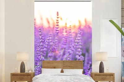 Behang - Fotobehang Lavendel - Close-up - Paars - Bloemen - Breedte 180 cm x hoogte 280 cm