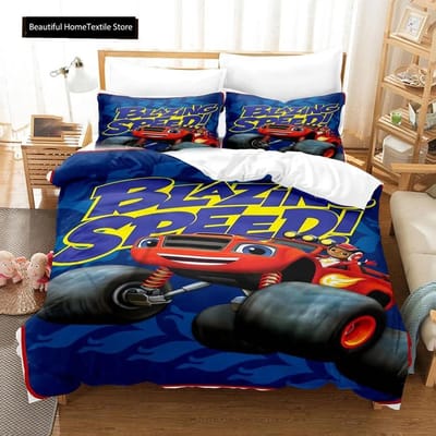 Cartoon Blaze en de Monster Machines Snelheid Beddengoed Set Jongens Meisjes Eenpersoons Tweepersoons Maat Dekbedovertrek Kussensloop Bed Jongens Volwassene EU Single 135x200cm