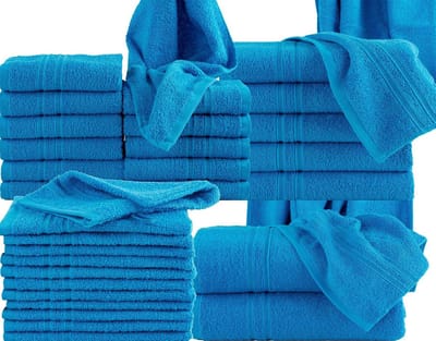 Homéé® Voordeelpak 33 delige handdoeken set 3 badlakens 6 handdoeken 12 gastendoekjes 12 washandjes turkoois 100% katoen 400g. m²