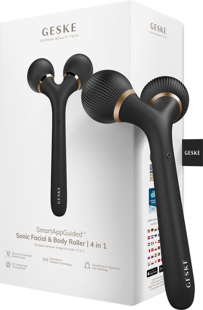 GESKE | SmartAppGuided™ Sonic Facial & Body Roller | 4 in 1 | Dermaroller | Apparaat voor gezicht en lichaam | Dermarol | Professionele gezichtsroller | Verstevigt en definieert lichaam en gezicht