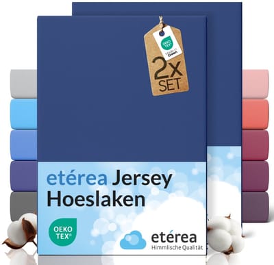 etérea Jersey hoeslaken 2-pack 100x200-120x200 cm (hoek 25 cm) 100% katoen - Marineblauw