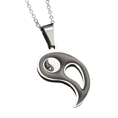 Livano Ketting - Heren - Staal - Nep zilver - Met Hanger - Zwart