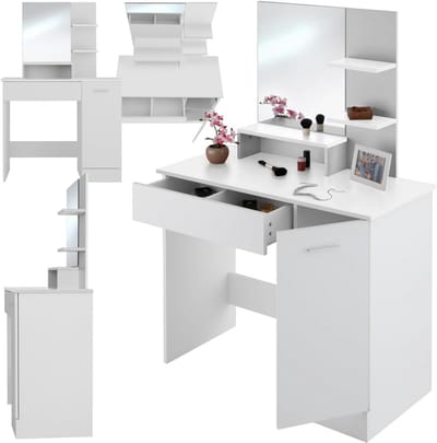 Stijlvolle Kaptafel met Grote Spiegel, Planken en Opbergruimte voor Slaapkamer