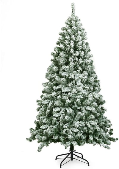 COSTWAY 135/180/225cm Kunstkerstboom met sneeuw, kunstkerstboom met metalen standaard, kunstkerstboom PVC naalden, kunstkerstboom groen (180cm)