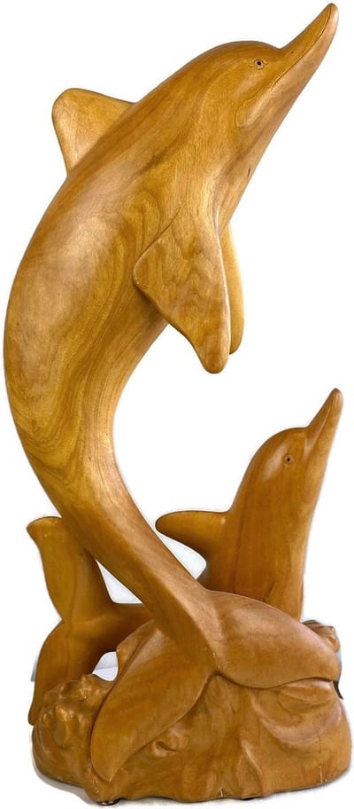 houten beeld / houten beeld bali / vintage style unique / handgemaakt beeld / houten dier / houten dolfijn