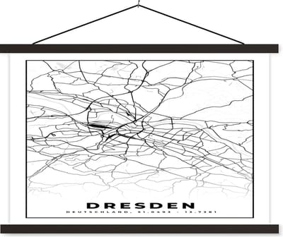 Posterhanger incl. Poster 60x40 cm - Schoolplaat - Plattegrond - Dresden - Kaart - Stadskaart - Textielposter - Zwarte latten - Stadskaart