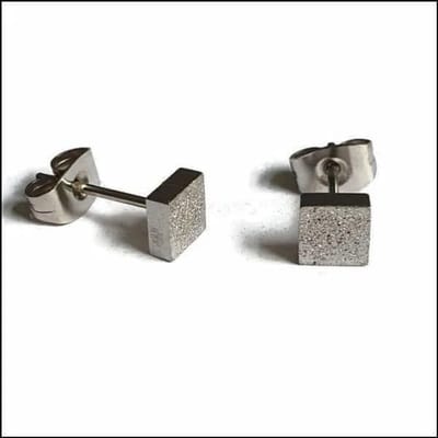 Aramat Jewels | Oorbellen | RVS Vierkante Oorbellen - Geometrische Oorstekers | Zilverkleurig Sandblasted / 5mm | | | | Kinderen, Volwassenen | Verkleurd niet