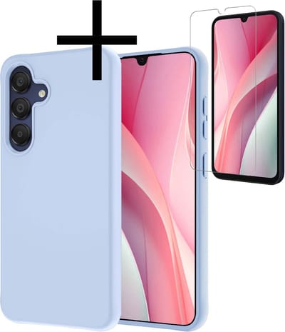 Hoesje - Met Screenprotector - Geschikt voor Samsung Galaxy A15 - Sterk & Shockproof - Back Cover - Siliconen Case - Telefoon Hoes - Lichtblauw