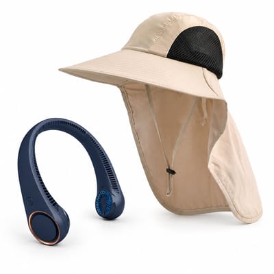 VHV - Zonnehoed en Ventilator Set - dames beige safarihoed - Aparte nekventilator - Voor strand, reizen, camping