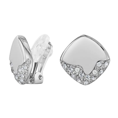 Traveller Clip Oorbellen - Oorclips Dames - Zilverkleurig - Kristallen - Geplatineerd - 13 x 13 mm - 157825