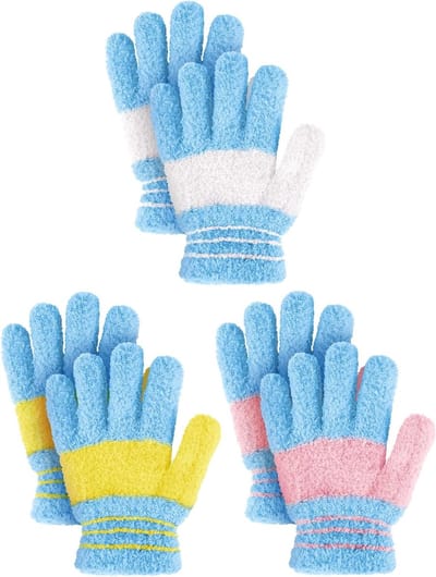 3 Paar Volledige Vinger Gebreide Winterhandschoenen in Meerdere Kleuren, Maat M, Warm en Comfortabel