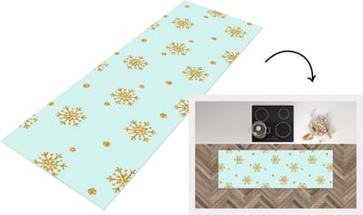 Keukenloper - Loper keuken - Kerst - Patroon - Sneeuw - Goud - 150x50 cm - Keukenloper vinyl