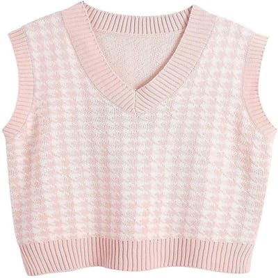 Mode herfst en winter nieuw dames gebreid vest V-hals mouwloze trui S roze