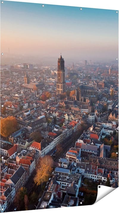 Gards Tuinposter Utrecht vanuit de Lucht - 120x180 cm - Tuindoek - Tuindecoratie - Wanddecoratie buiten - Tuinschilderij
