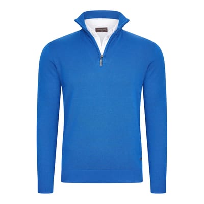 Cappuccino Italia - Heren Trui Pullover Zip Mock - Blauw - Maat M