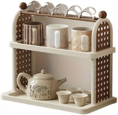 VHV - Kruidenrek - 3-laags opbergrek voor koffie en kopjes - wit aanrecht organizer - voor keuken, badkamer en kantoor