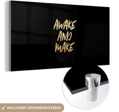 MuchoWow® Glasschilderij 40x20 cm - Schilderij acrylglas - Quote - Creatief - Goud - Zwart - Foto op glas - Schilderijen