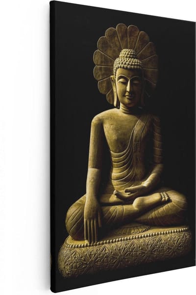Artaza Canvas Schilderij Boeddha Beeld - 20x30 cm - Klein - Muurdecoratie Spiritueel - Wanddecoratie Woonkamer - Kamer Accessoires
