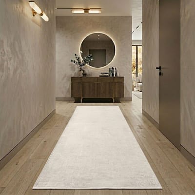 FLOORDIREKT Premium Tapijtloper Op Maat Azade - Hoogwaardig Jacquardgeweven - Aangenaam Zachte Katoenpool - Ivoor - 80 x 100 cm