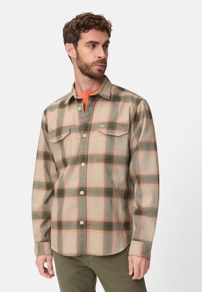 camel active Overhemd met lange mouwen van puur katoen - Maat menswear-L - Olijfgroen