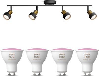 Philips Hue Conduit Opbouwspot (Zwart/Goud) - Wit en Gekleurd Licht - Plafondspot met 4 Lichtpunten - GU10 - Hue White and Color Ambiance