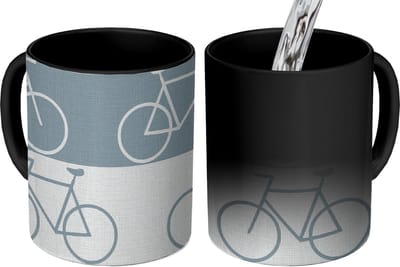 Magische Mok - Foto op Warmte Mokken - Koffiemok - Fiets - Blauw - Patroon - Magic Mok - Beker - 350 ML - Theemok