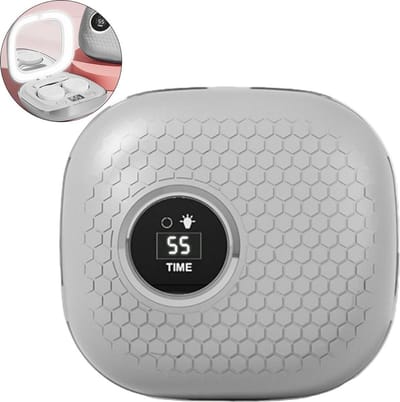 Draagbare elektrische contactlensreiniger met LED-lens, USB-interface, ultrasone en pulsfunctie, grijs.