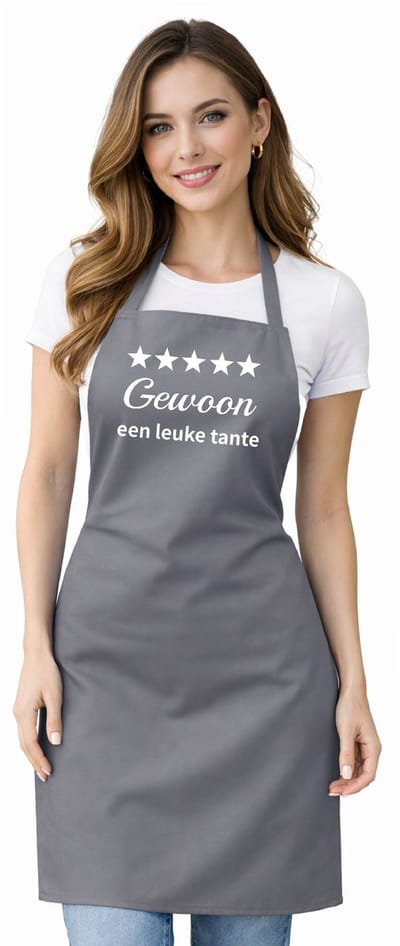 Keukenschort - Schort - BBQ schort - unisexschort - kookschort - 100% katoen - 65 x 90 cm - kleur grijs - Gewoon een leuke tante