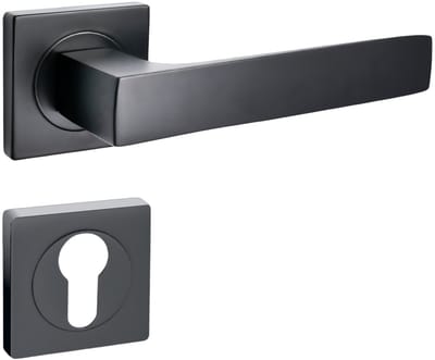 Domino® Deurkrukgarnituur QUADRADO-QR - Zwart - PZ-Profielcilinderset met Rozette - Deurbeslag van aluminium - Deurklink voor kamerdeur, kantoordeur, kelderdeur en binnendeur