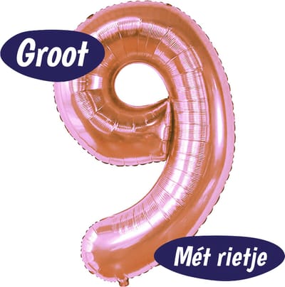 Cijfer Ballonnen - Ballon Cijfer 9 - 70cm Rosé goud - Folie - Opblaas Cijfers - Verjaardag - 9 jaar, 90 jaar - Versiering