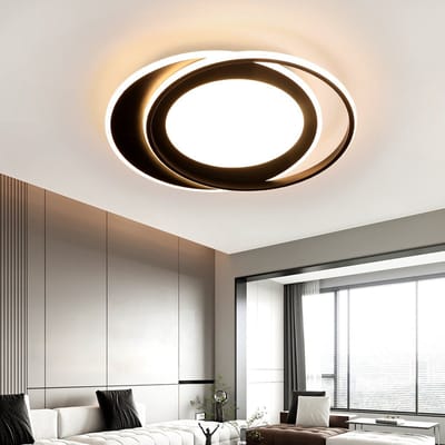 NETTLIFE Plafondlamp LED - rond - zwart - 2-Lichts - 3000-6000K Dimbaar - Metaal - 66W - met Afstandsbediening - Moderne Keukenverlichting - voor Woonkamer | Slaapkamer | Eetkamer - 48.5cm