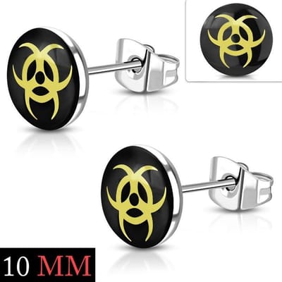 Aramat Jewels | Oorbellen | RVS Logo Oorknoppen - Stoere Oorstekers | 10mm / Biohazard | |7mm | Staal | Kinderen, Volwassenen | Verkleurd niet
