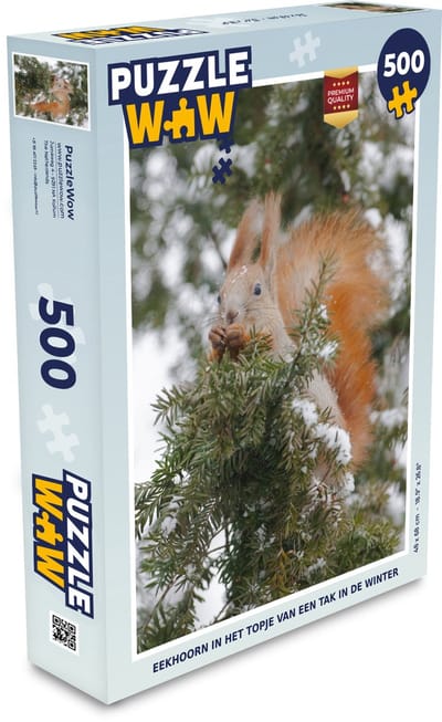 Puzzel Eekhoorn - Tak - Den - Sneeuw - Legpuzzel - Puzzel 500 stukjes - Kerst - Cadeau - Kerstcadeau voor mannen, vrouwen en kinderen