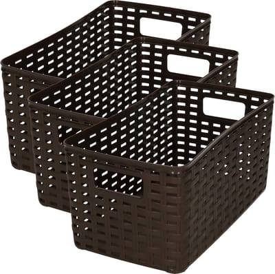 PlasticForte Opbergmand - 3x - Kastmand - rotan kunststof - donkerbruin - 5 Liter - 15 x 28 x 13 cm