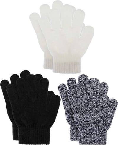 Warme gebreide kinderhandschoenen - 3 paar elastische wanten voor de winter, klassiek ontwerp