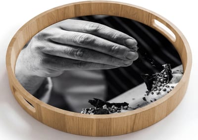Dienblad rond 40x40 cm - Schootdienblad hout - Chef - Garnering - Gerecht - Borrelplank rechthoek - Plateau houten dienbladen
