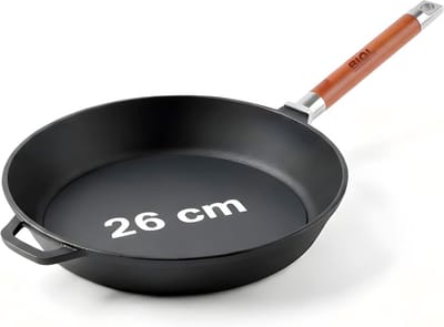 Gietijzeren pan - Universele kookpan - Heerlijk koken - Afneembare houten handgreep - 26 cm - Zwart