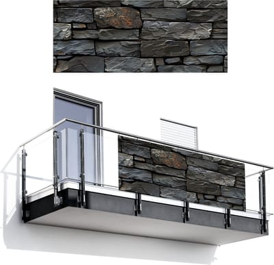 Balkonscherm 300x120 cm - Balkonposter Steenlook - Antraciet - Grijs - Balkon scherm decoratie - Balkonschermen - Balkondoek zonnescherm