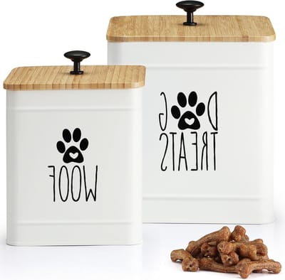Hondensnoepjes Pot met 2 Luchtdichte Deksel, Ideaal voor Hondenvoer en Snacks, 7.8x6.2 en 7.3x5.5 (Wit)