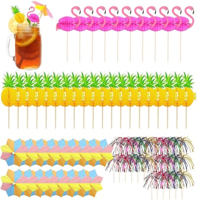 Complete Cocktail Pick Set met 80 Stuks, Inclusief Flamingo, Ananas en Parasol Prikkers voor Feesten en Bruiloften