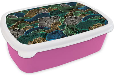Broodtrommel Roze - Lunchbox - Brooddoos - Patroon - Bloemen - Glow - 18x12x6 cm - Kinderen - Meisje