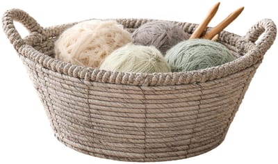 Mega Collections Opbergmand Sneek - grijs - riet - D33 x H15 cm