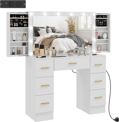 Kaptafel - met spiegel en verlichting - Make up tafel - Make up - Toilettafel - Met lades - Wit