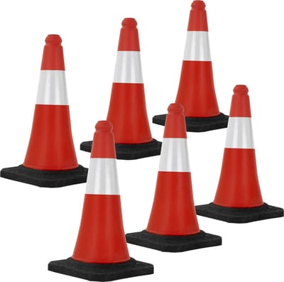 Set van 6 verkeerskegels verkeerskegel pylon verzwaard 51cm rood/wit met zware voet